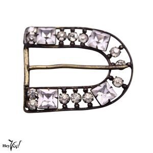 Vintage Buckle Prong Set Square & Round Rhinestones Open Work Design 2" -Hey Viv